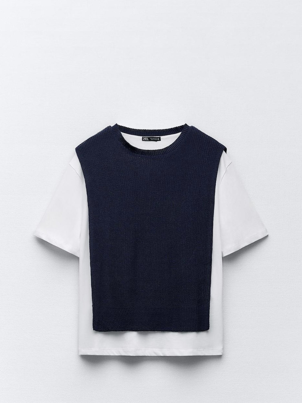 Layered Tee with Navy Knit Vest